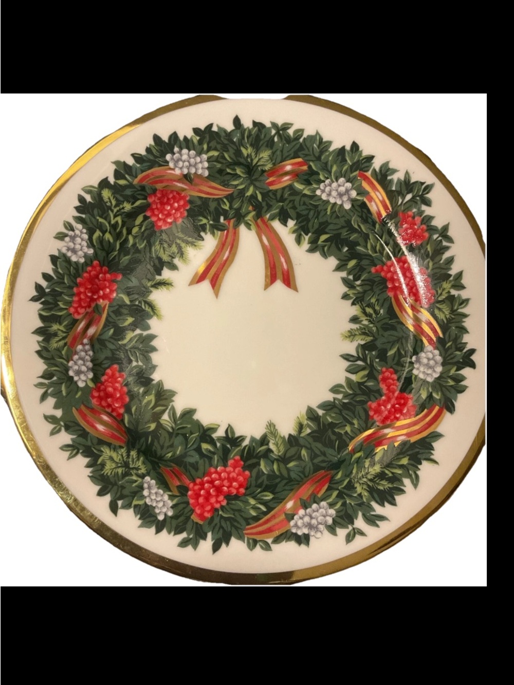 Royal Gallery Gold Buffet Christmas Wreath Plate 9.5” Ribbons&Holly 2000 VTG NEW
